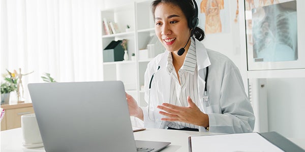 Telehealth professional on a call with a client