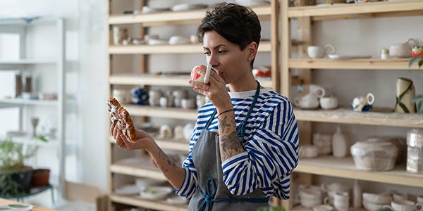 small business owner drinking tea