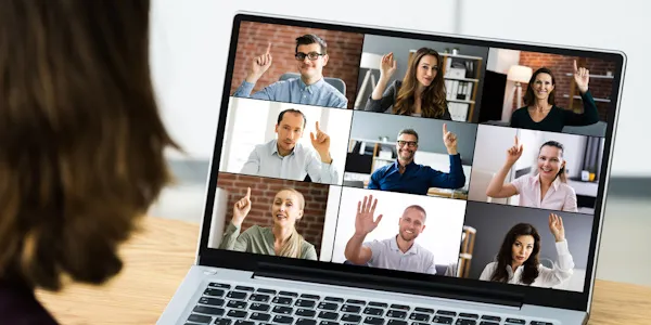Employees in a virtual meeting